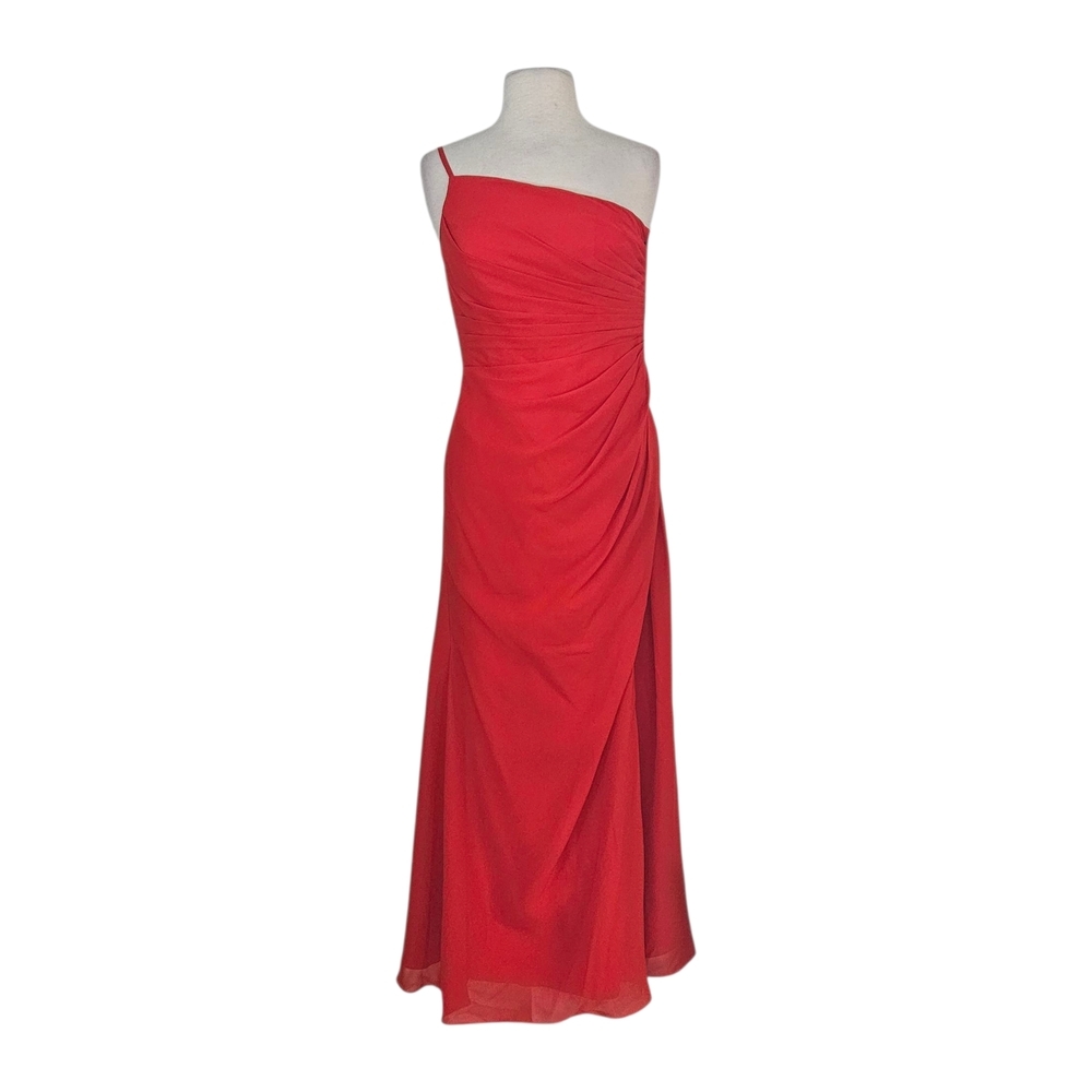 JJs House One Shoulder Asymmetric Red Ruched Evening Gown Like New